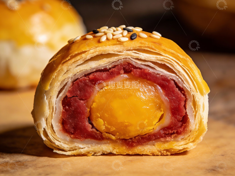 高清大图下载【趣麦麦图】金黄酥皮蛋黄豆沙月饼