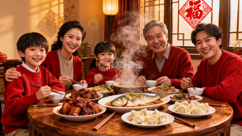 高清大图下载【趣麦麦图】全家福年夜饭温馨团圆