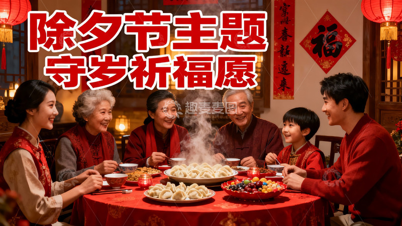 高清大图下载【趣麦麦图】除夕团圆饭祈福迎新年