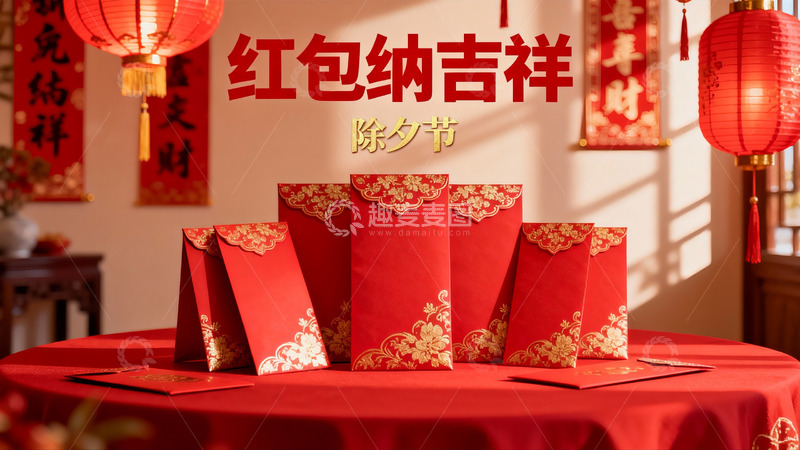 高清大图下载【趣麦麦图】除夕红包摆台喜庆吉祥