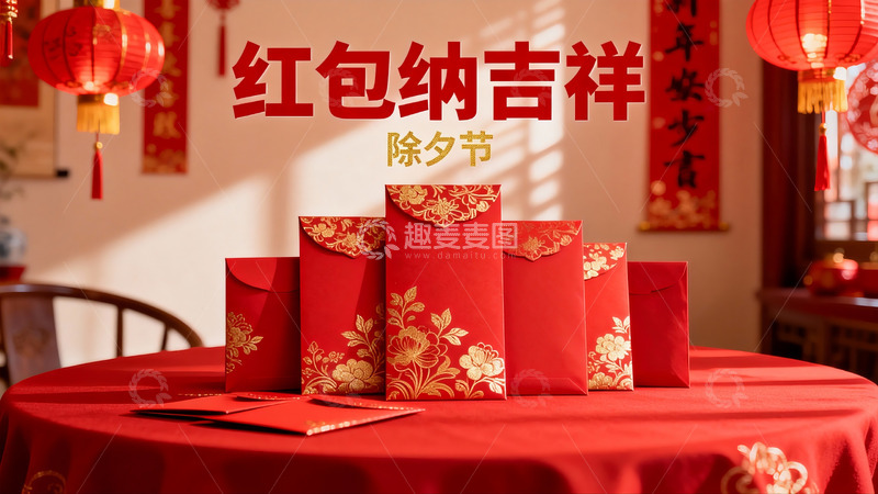 高清大图下载【趣麦麦图】除夕红包摆桌寓意吉祥