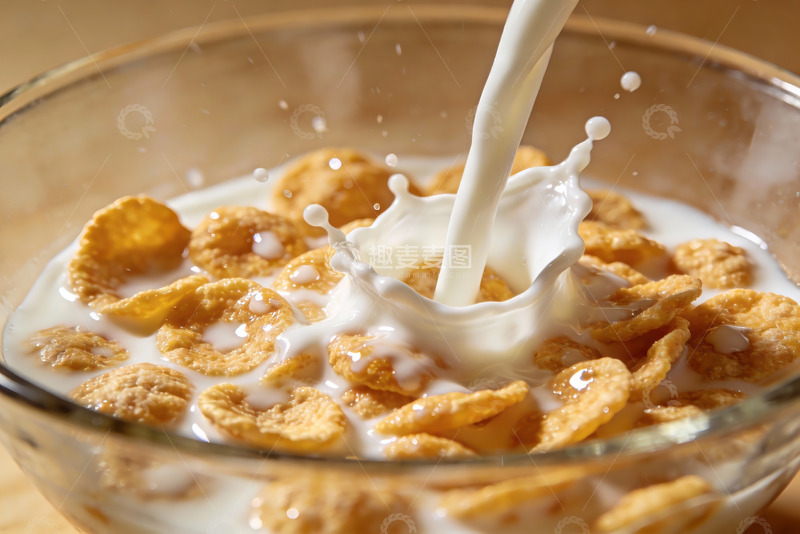 高清大图下载【趣麦麦图】牛奶倒入麦片碗中溅起水花