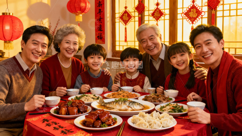 高清大图下载【趣麦麦图】春节家庭聚餐团圆饭