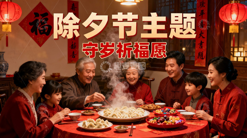 高清大图下载【趣麦麦图】除夕团圆饭家人围坐享美食