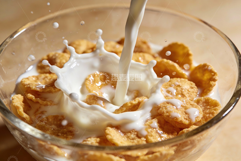 高清大图下载【趣麦麦图】牛奶倒入麦片碗溅起瞬间