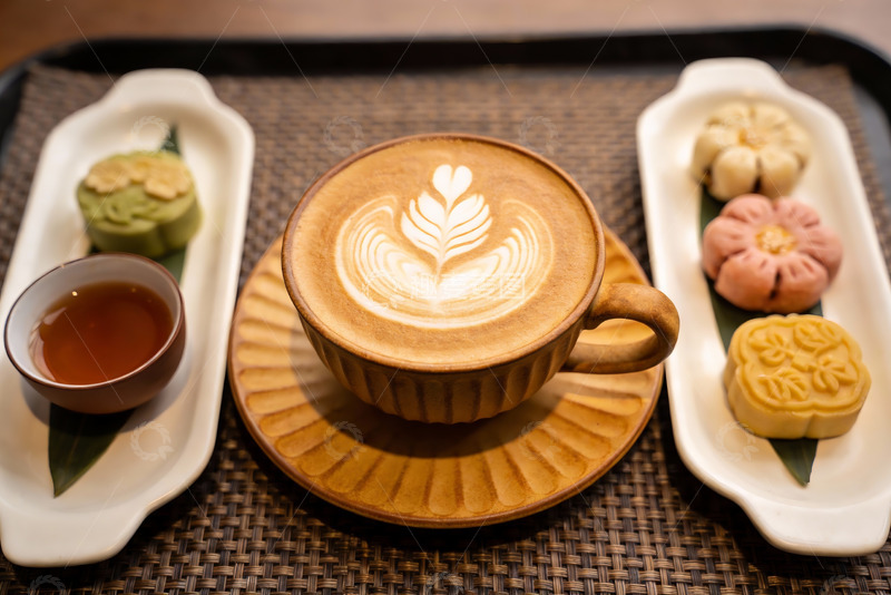 高清大图下载【趣麦麦图】咖啡拉花与中式糕点