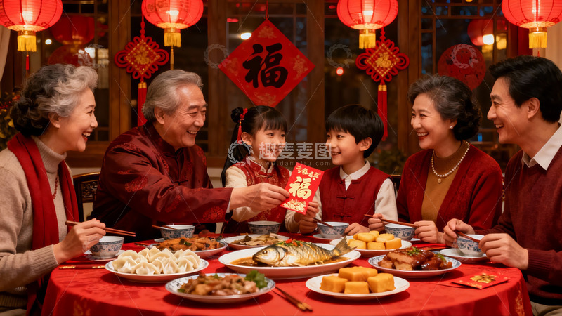 高清大图下载【趣麦麦图】春节家庭聚餐欢庆团圆