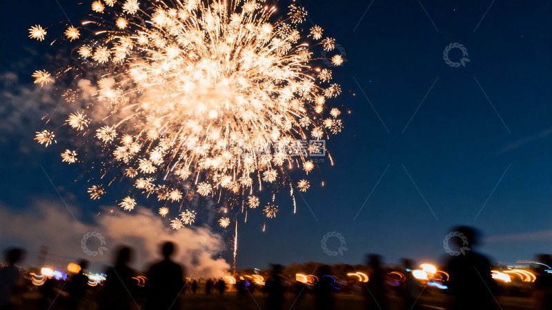 高清大图下载【趣麦麦图】夜空烟花绽放人群观赏