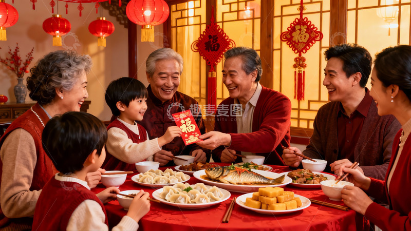 高清大图下载【趣麦麦图】春节家庭聚餐欢庆团圆