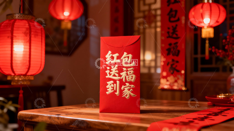 高清大图下载【趣麦麦图】春节红包与红灯笼装饰