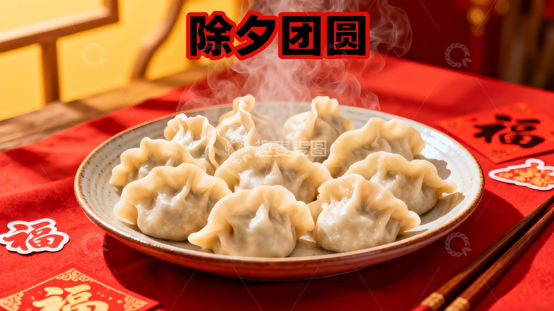 高清大图下载【趣麦麦图】热气腾腾的除夕饺子