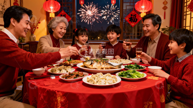 高清大图下载【趣麦麦图】春节家庭聚餐欢庆团圆