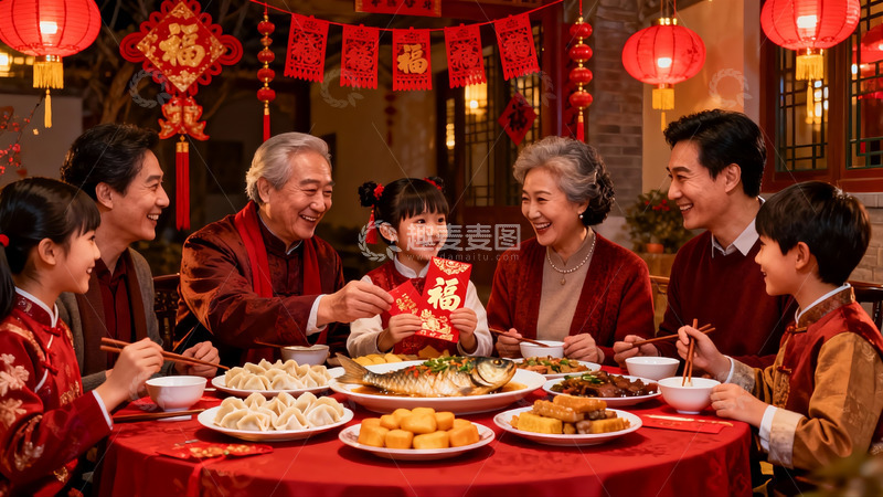 高清大图下载【趣麦麦图】春节家庭聚餐团圆饭