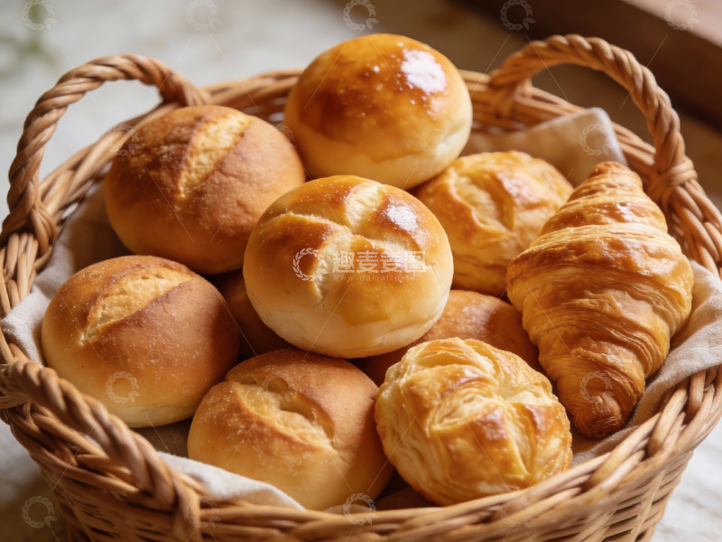 高清大图下载【趣麦麦图】篮中各式面包诱人金黄