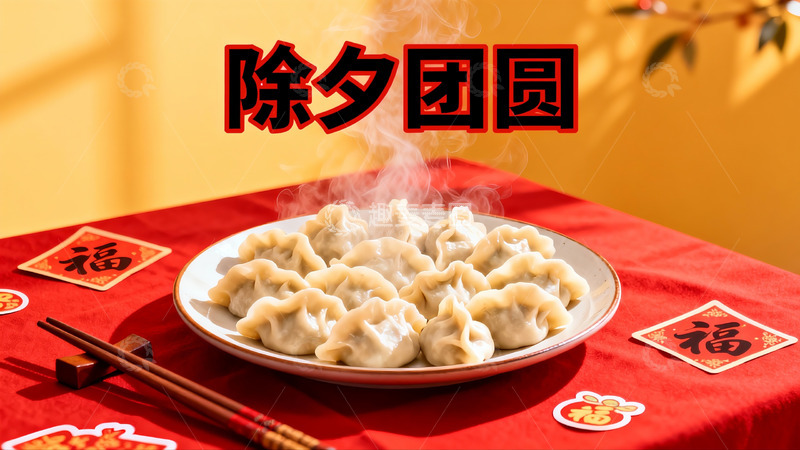 高清大图下载【趣麦麦图】热气腾腾的饺子除夕团圆