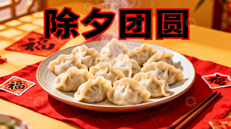 高清大图下载【趣麦麦图】除夕团圆饭热气腾腾饺子