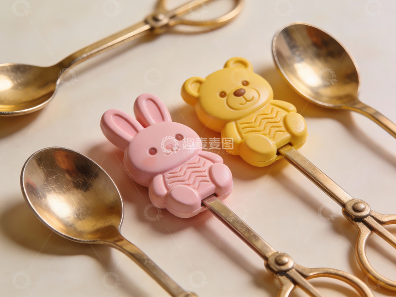 高清大图下载【趣麦麦图】萌趣动物造型勺子特写