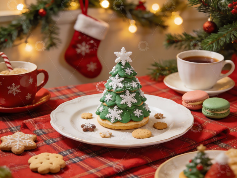 高清大图下载【趣麦麦图】圣诞树饼干与节日饮品