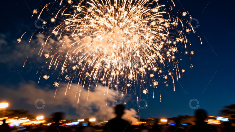 高清大图下载【趣麦麦图】夜空烟花绽放人群观赏