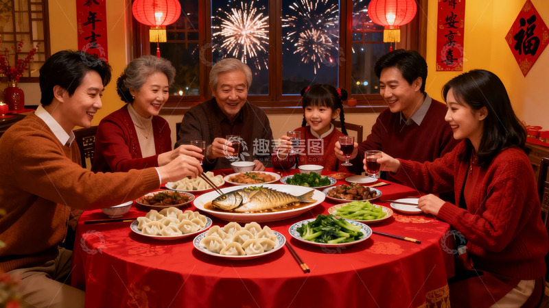 高清大图下载【趣麦麦图】春节家庭聚餐欢庆团圆