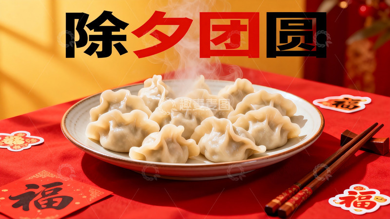 高清大图下载【趣麦麦图】除夕团圆饭热气腾腾饺子