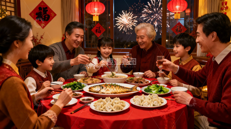 高清大图下载【趣麦麦图】春节家庭聚餐欢庆团圆