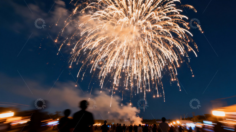 高清大图下载【趣麦麦图】夜空烟花绽放人群观赏