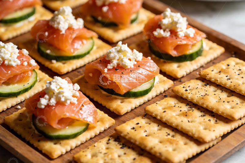 高清大图下载【趣麦麦图】三文鱼黄瓜饼干小吃摆盘
