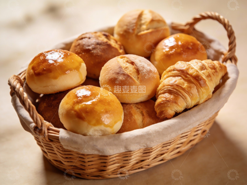高清大图下载【趣麦麦图】篮中各式面包诱人金黄