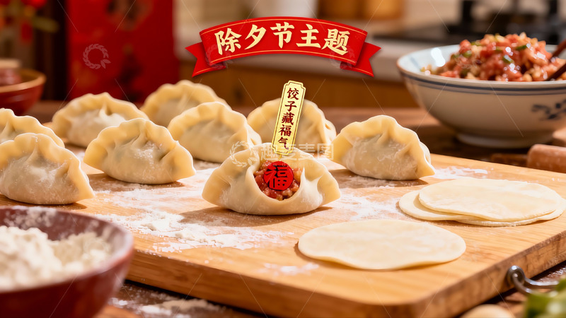 高清大图下载【趣麦麦图】除夕饺子制作场景