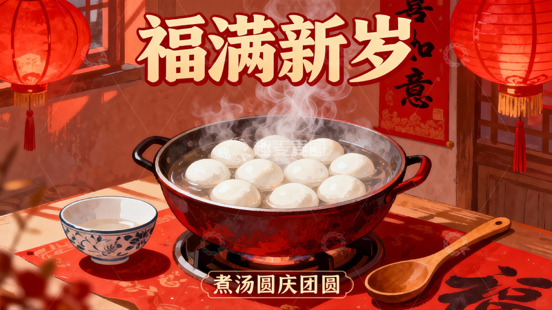 高清大图下载【趣麦麦图】新年汤圆热气腾腾庆团圆