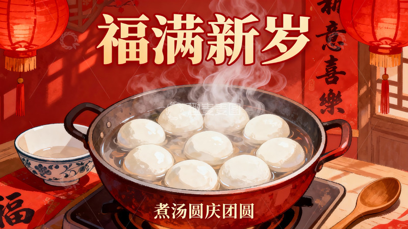 高清大图下载【趣麦麦图】新年煮汤圆庆团圆