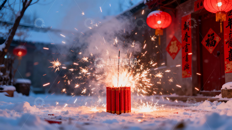 高清大图下载【趣麦麦图】雪地烟花绽放节日氛围浓厚