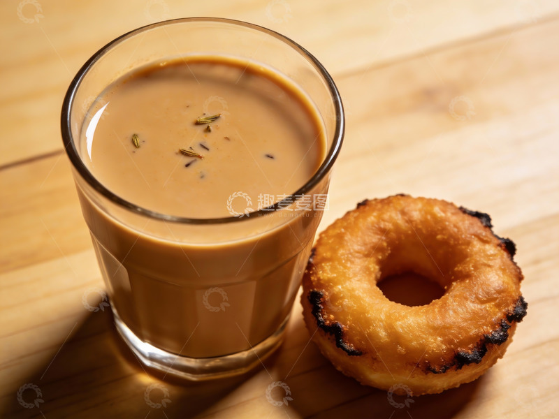 高清大图下载【趣麦麦图】一杯奶茶配甜甜圈