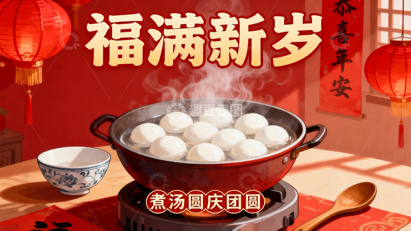 高清大图下载【趣麦麦图】新年煮汤圆庆团圆