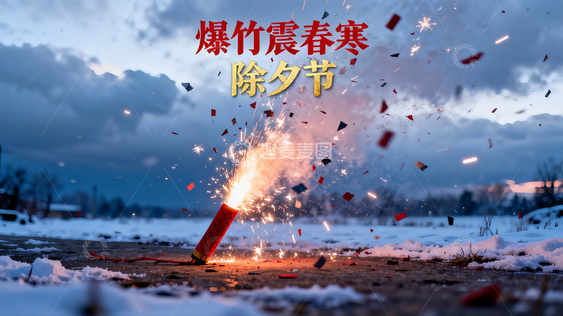 高清大图下载【趣麦麦图】雪地烟花绽放迎除夕