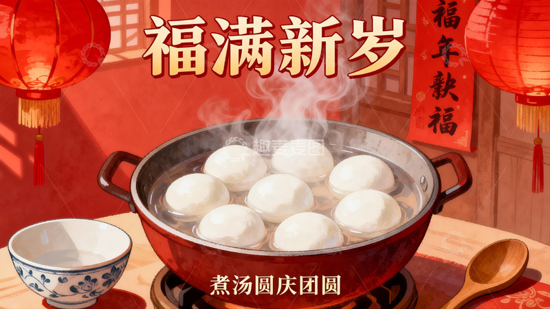 高清大图下载【趣麦麦图】新年汤圆热气腾腾庆团圆