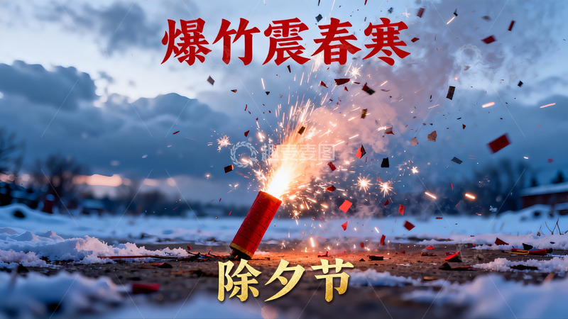 高清大图下载【趣麦麦图】除夕夜雪地燃放爆竹