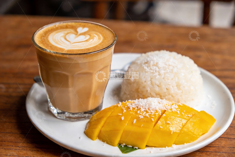 高清大图下载【趣麦麦图】咖啡配芒果椰香饭