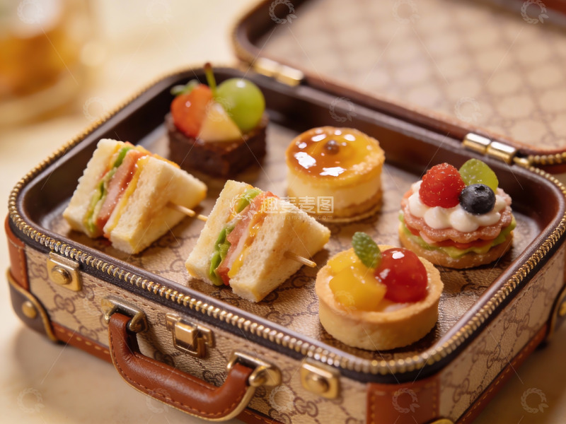 高清大图下载【趣麦麦图】手提箱创意甜点摆盘