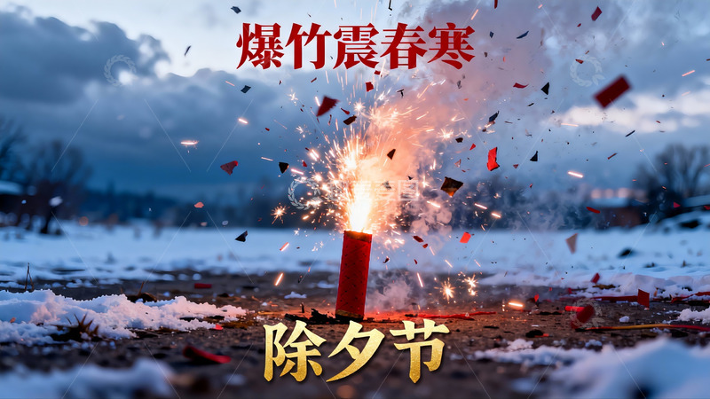 高清大图下载【趣麦麦图】雪地爆竹迎新春