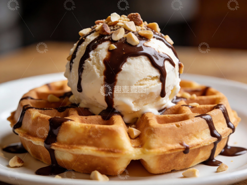 高清大图下载【趣麦麦图】华夫饼冰淇淋甜品特写