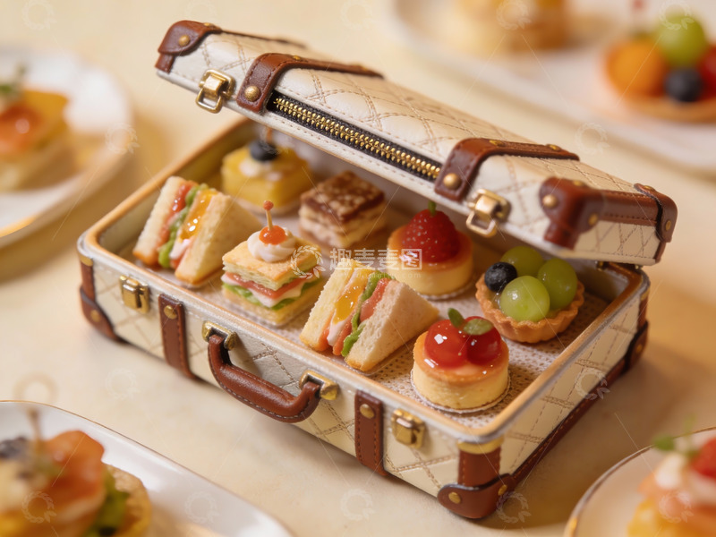 高清大图下载【趣麦麦图】手提箱造型甜点礼盒