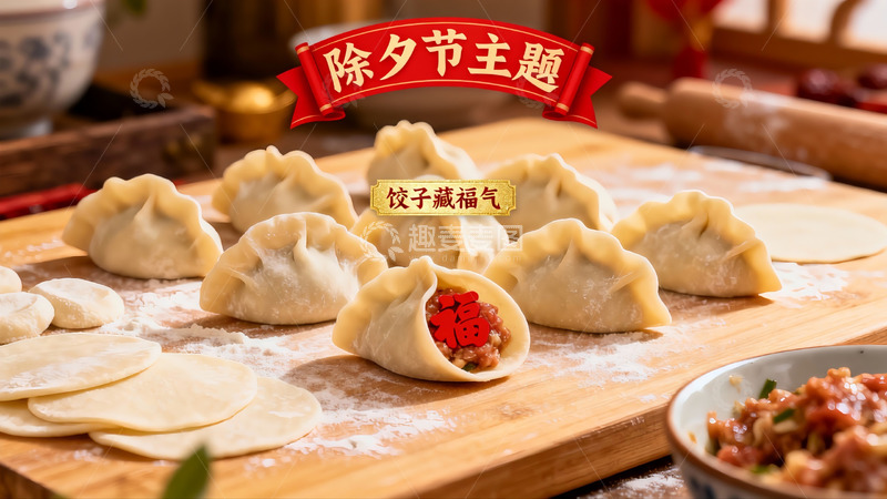 高清大图下载【趣麦麦图】除夕饺子寓意团圆福气