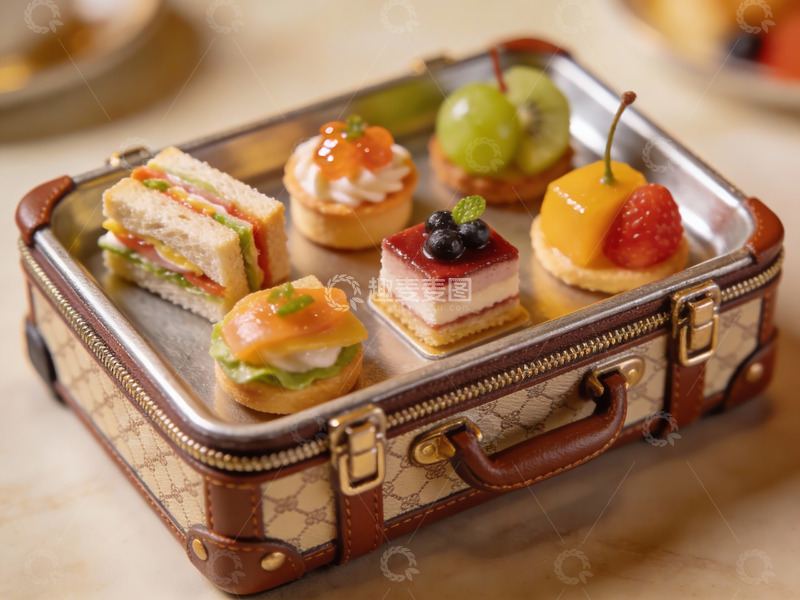 高清大图下载【趣麦麦图】复古手提箱装点心