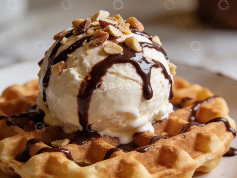 高清大图下载【趣麦麦图】华夫饼冰淇淋诱人美味
