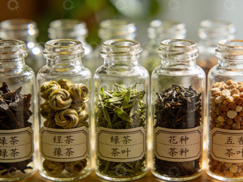 高清大图下载【趣麦麦图】多种茶叶装瓶展示