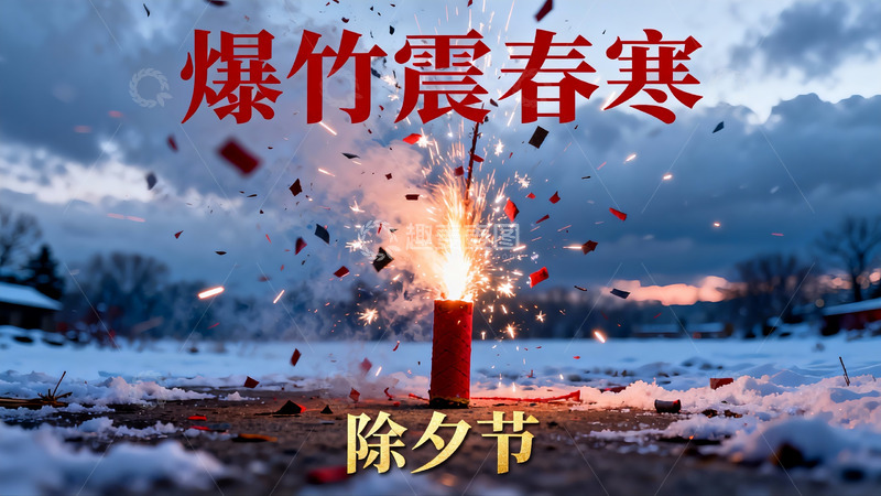 高清大图下载【趣麦麦图】雪地爆竹迎除夕