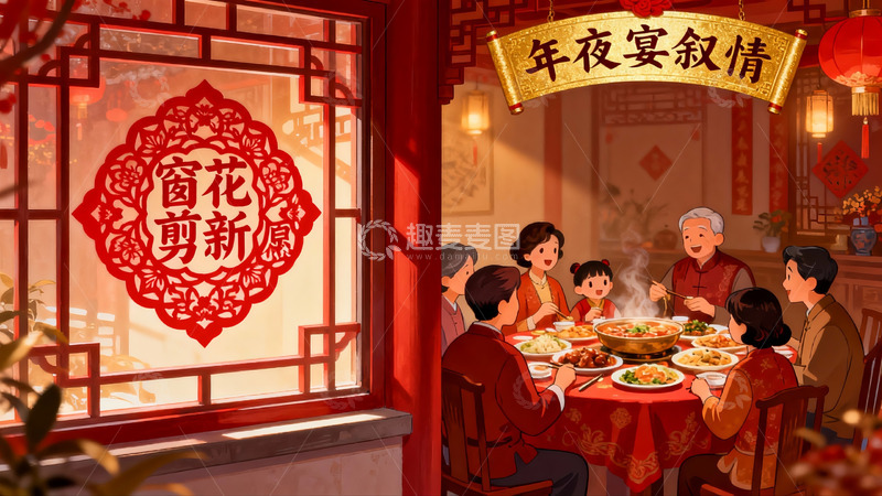 高清大图下载【趣麦麦图】春节团圆饭温馨场景