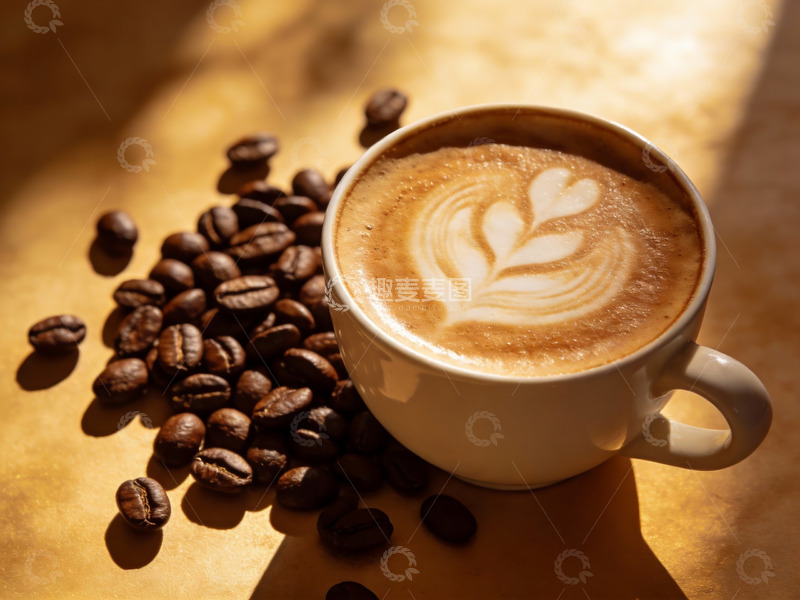 高清大图下载【趣麦麦图】咖啡杯与咖啡豆艺术拉花